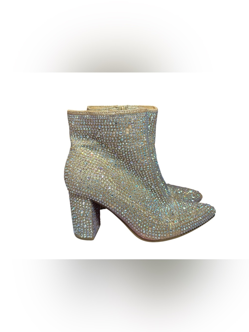 FOREVER Women Rhinestone Block Chunky Heel Ankle Bootie Size 5 - Picture 3 of 11